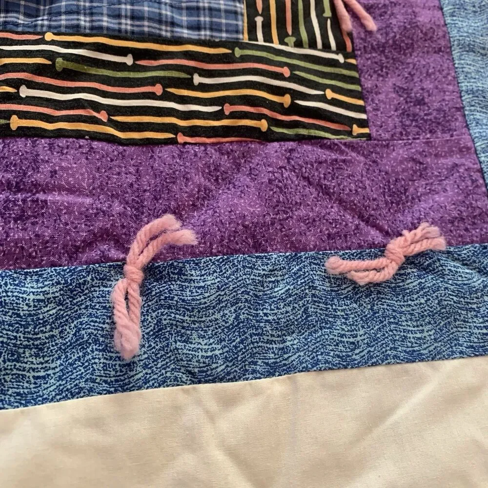 Vintage Handmade Baby Crib Quilt Blanket 32”x40” Various Picnic Patchwork Floral